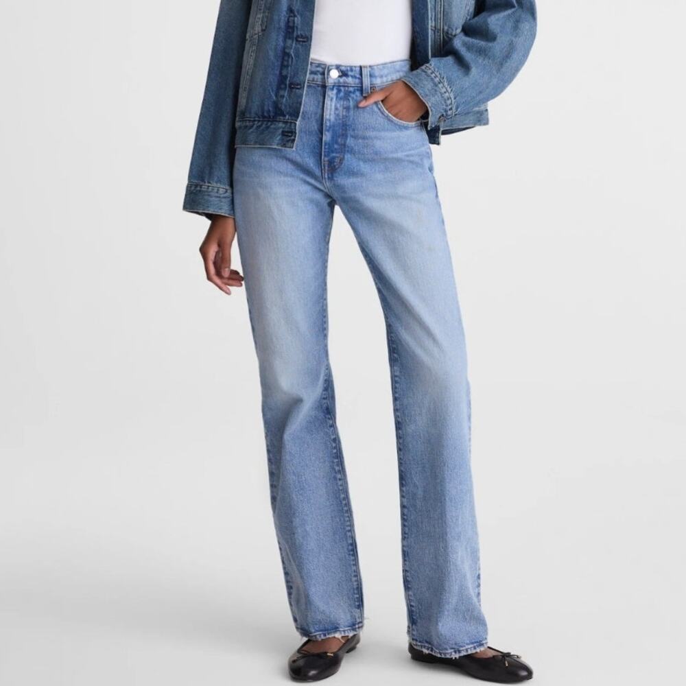 Madewell Relaxed Bootcut Jeans High Rise Comfort Stretch Medium Wash Distress 30